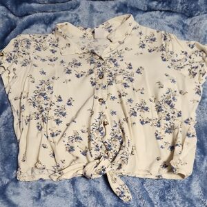 No Boundaries Cream Tie Front Button Down Top